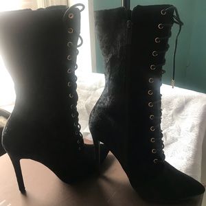 Velvet lace-up booties